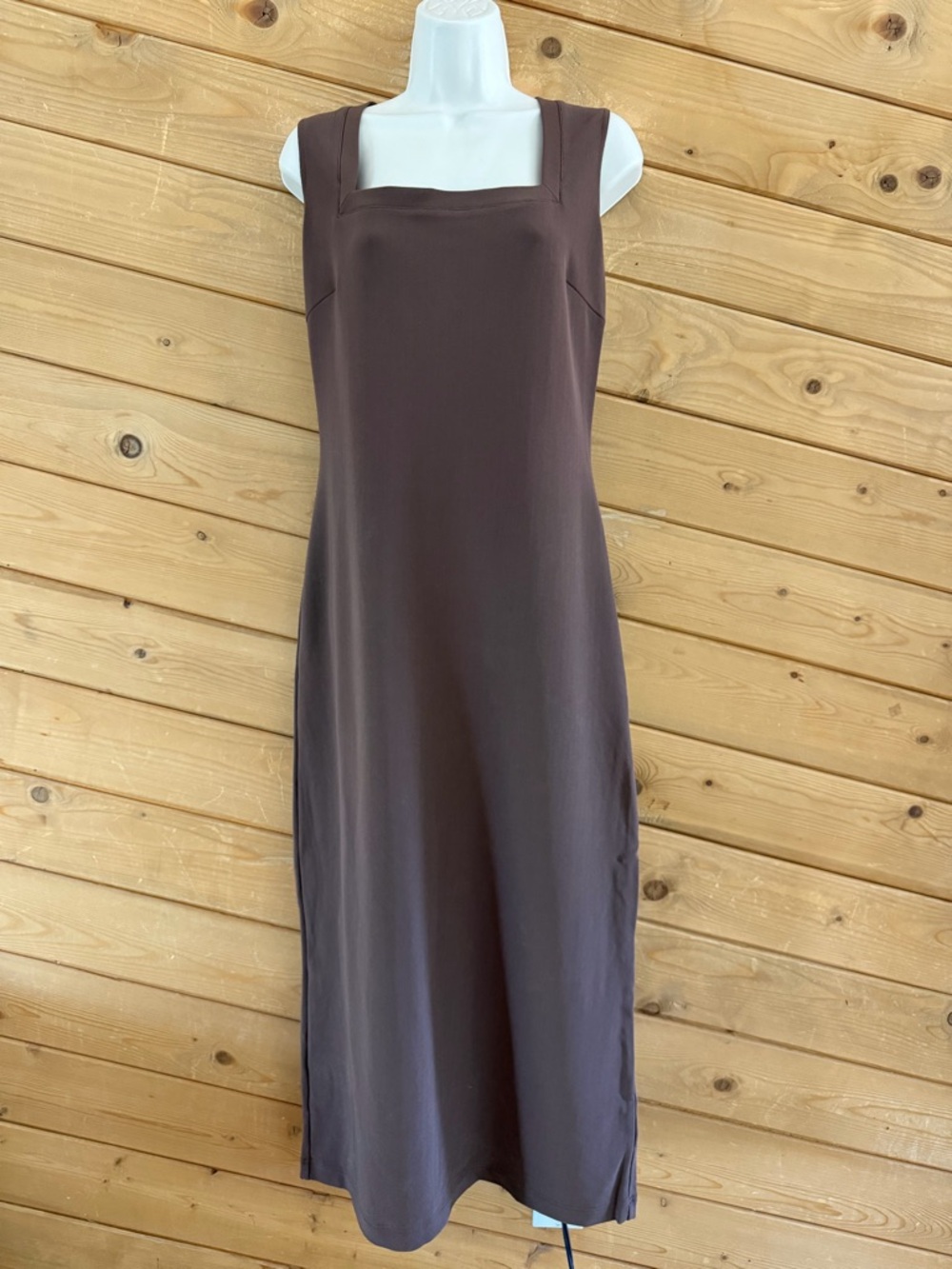 Boston Proper Light Brown Square Neck Relax Fit Nylon Long Maxi Sleeveless Dress